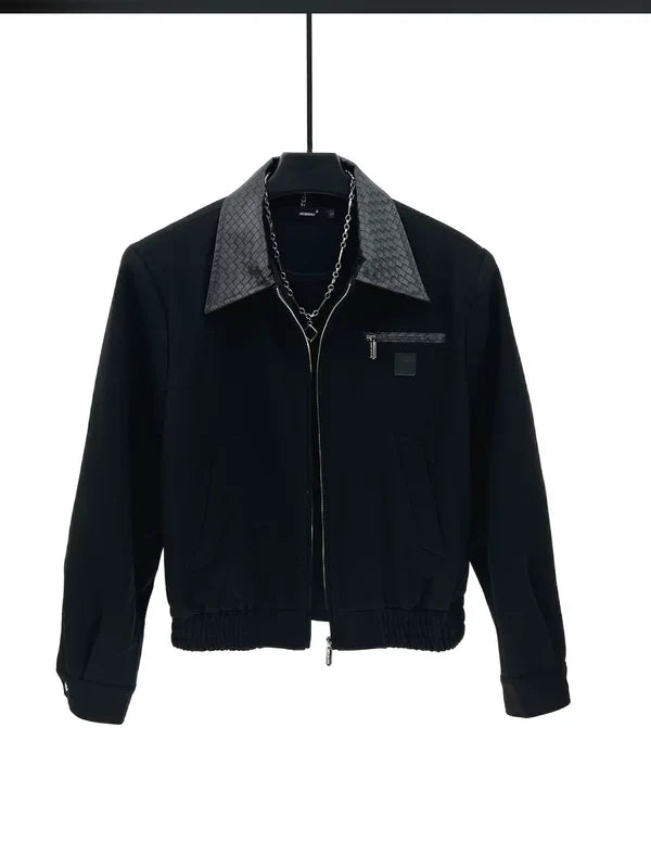 Colorblock Lapel Zip-Up Short Jacket