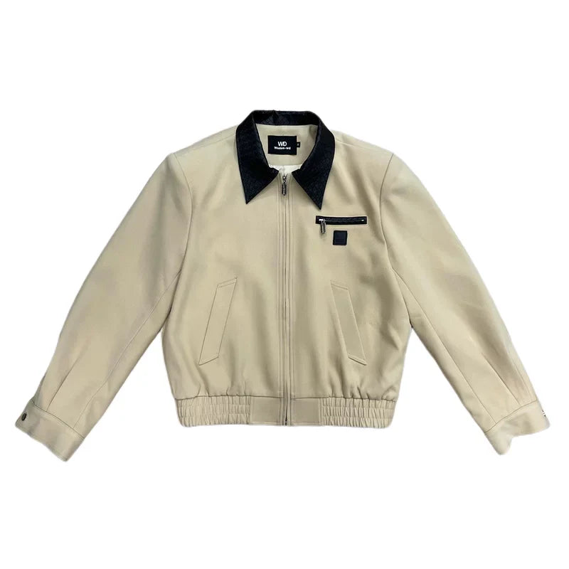 Colorblock Lapel Zip-Up Short Jacket