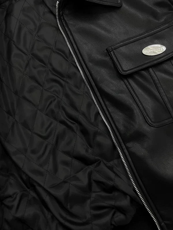 Quilted Leather Motorcycle Short Jacket