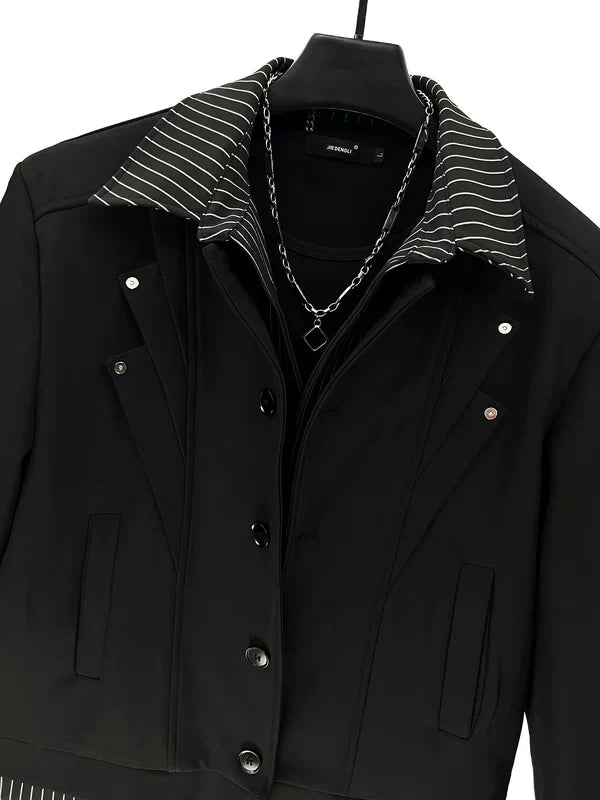 Layered Striped Lapel Deconstructed Jacket