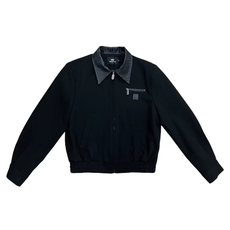 Colorblock Lapel Zip-Up Short Jacket