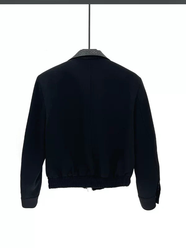 Colorblock Lapel Zip-Up Short Jacket